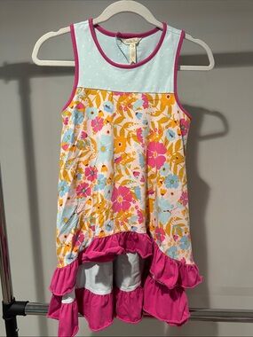 Matilda Jane Pink, Aqua & Yellow Floral Ruffle Tank Dress size 12